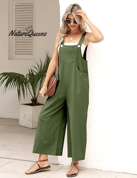 Women's Summer Cotton Linen Overalls â€?Adjustable & Relaxed Fit Jumpsuit