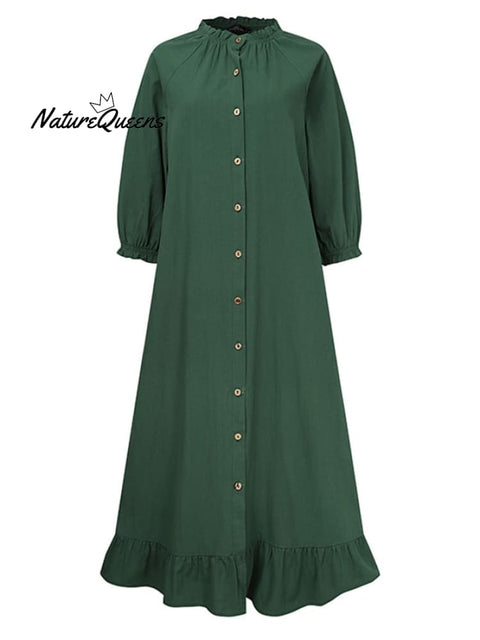 Women's Casual Solid Color Ruffle Cotton Dress