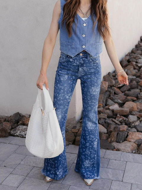 Kancan High-Rise Floral Flare Jeans