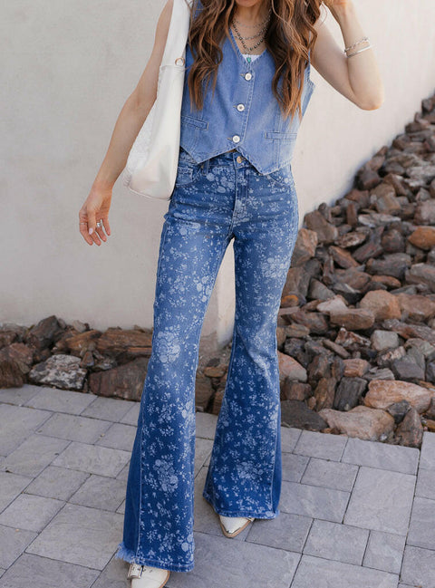 Kancan High-Rise Floral Flare Jeans