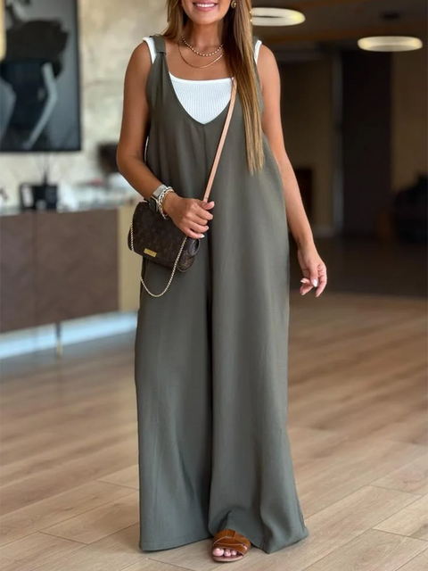 Casual Loose Deep U-neck Jumpsuit