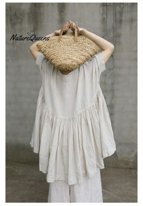 Women cotton linen tops, loose linen blouses ,oversized shirt, plus size clothing, custom hand made clothing boho Pleated long tops N128