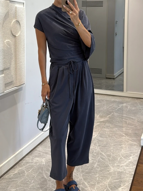 Comfortable Irregular Top and Pants Two-piece Set