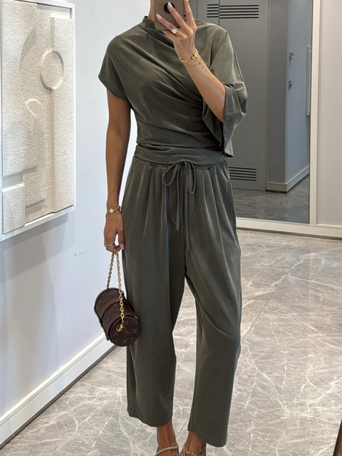 Comfortable Irregular Top and Pants Two-piece Set