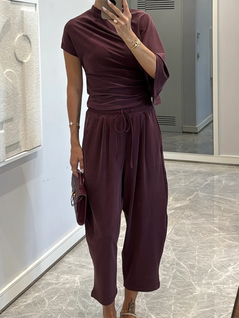 Comfortable Irregular Top and Pants Two-piece Set