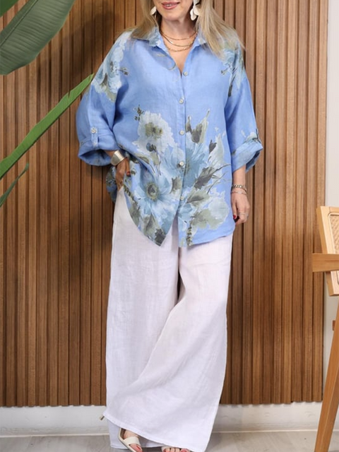 Floral Print Cotton and Linen Shirt