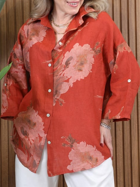 Floral Print Cotton and Linen Shirt