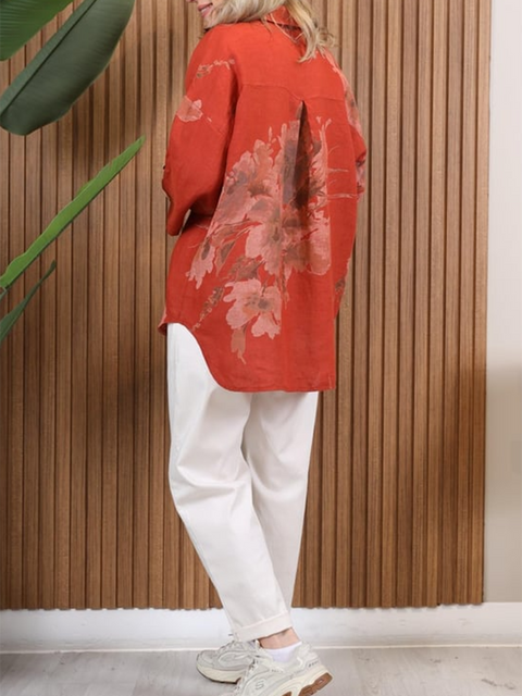 Floral Print Cotton and Linen Shirt