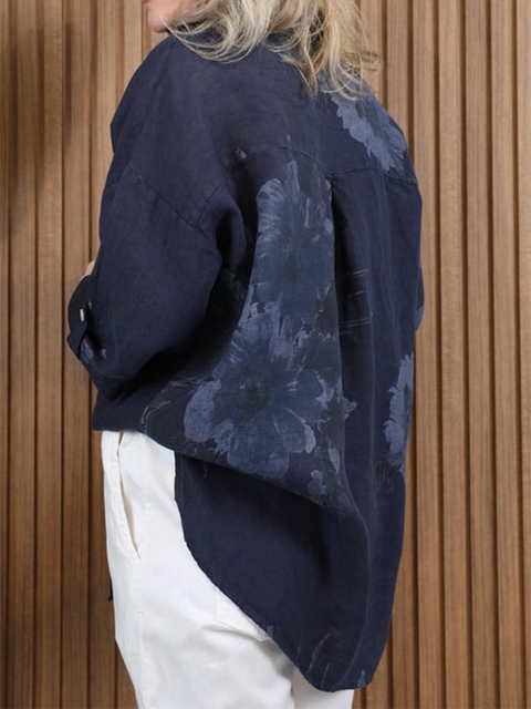 Floral Print Cotton and Linen Shirt