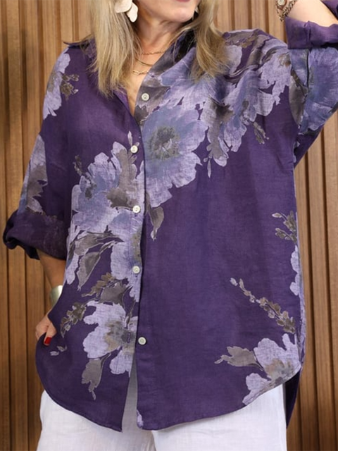 Floral Print Cotton and Linen Shirt