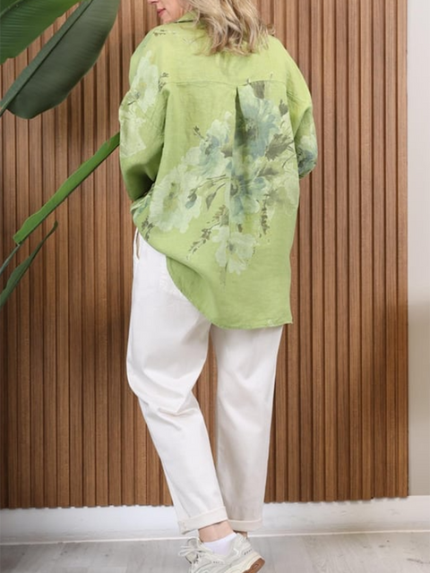 Floral Print Cotton and Linen Shirt