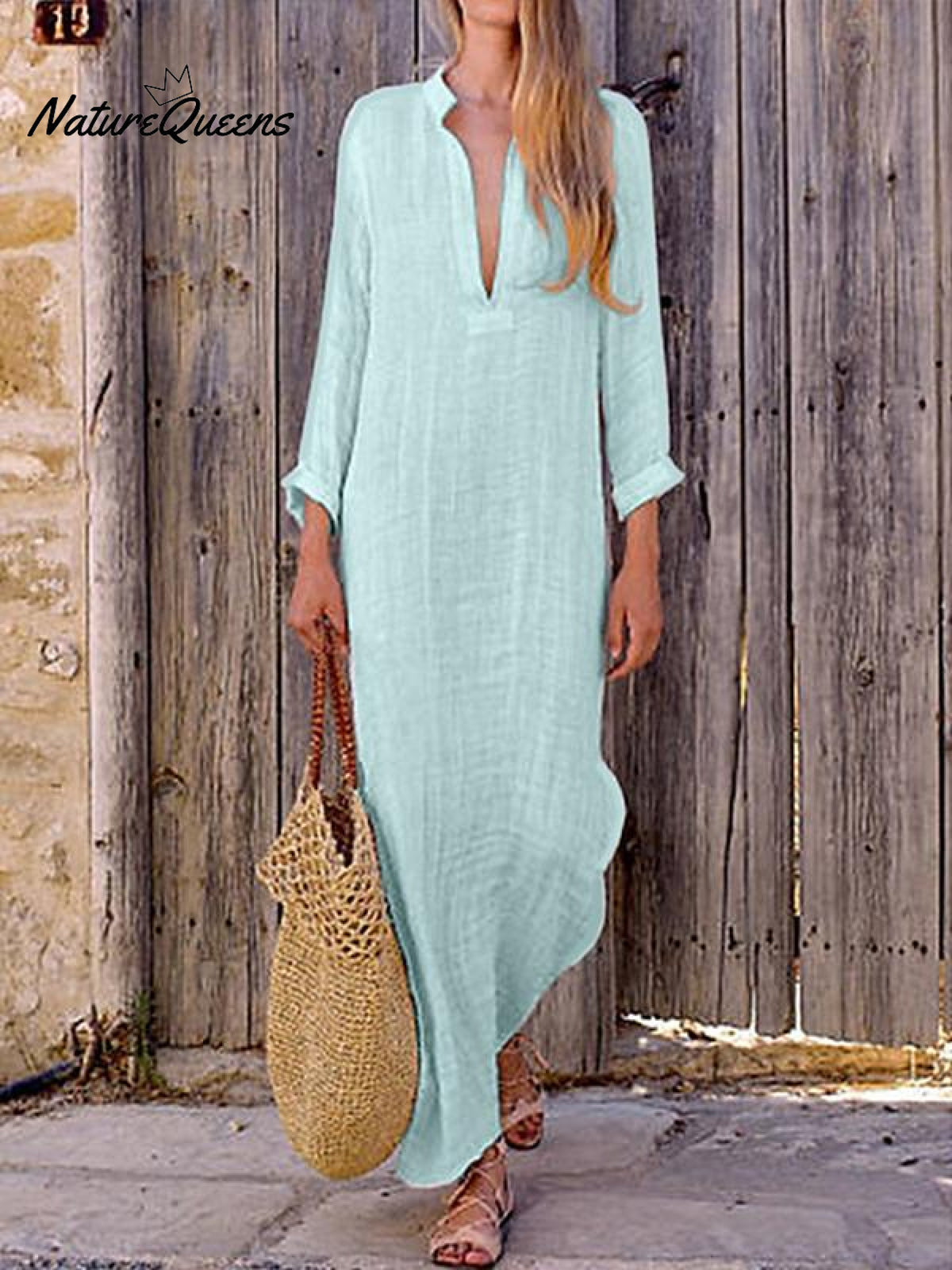 Women‘s Cotton Linen Dress Shirt Dress Casual Dress Shift Dress Maxi long Dress