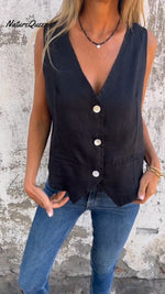 V-Neck Cotton And Linen Vest