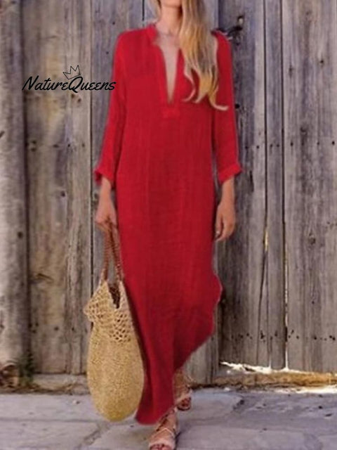 Women‘s Cotton Linen Dress Shirt Dress Casual Dress Shift Dress Maxi long Dress