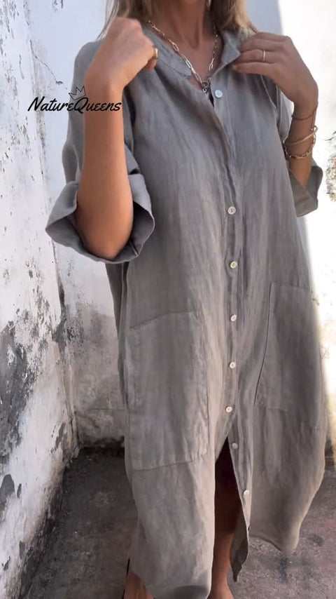 Shirt Style Casual Long Dress Grey / S(Us 6 - 8)