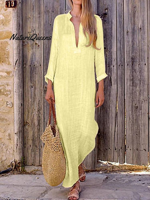 Women‘s Cotton Linen Dress Shirt Dress Casual Dress Shift Dress Maxi long Dress