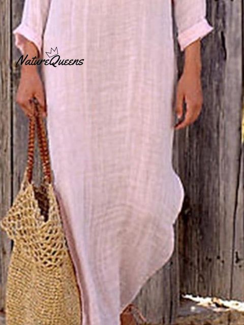 Women‘s Cotton Linen Dress Shirt Dress Casual Dress Shift Dress Maxi long Dress