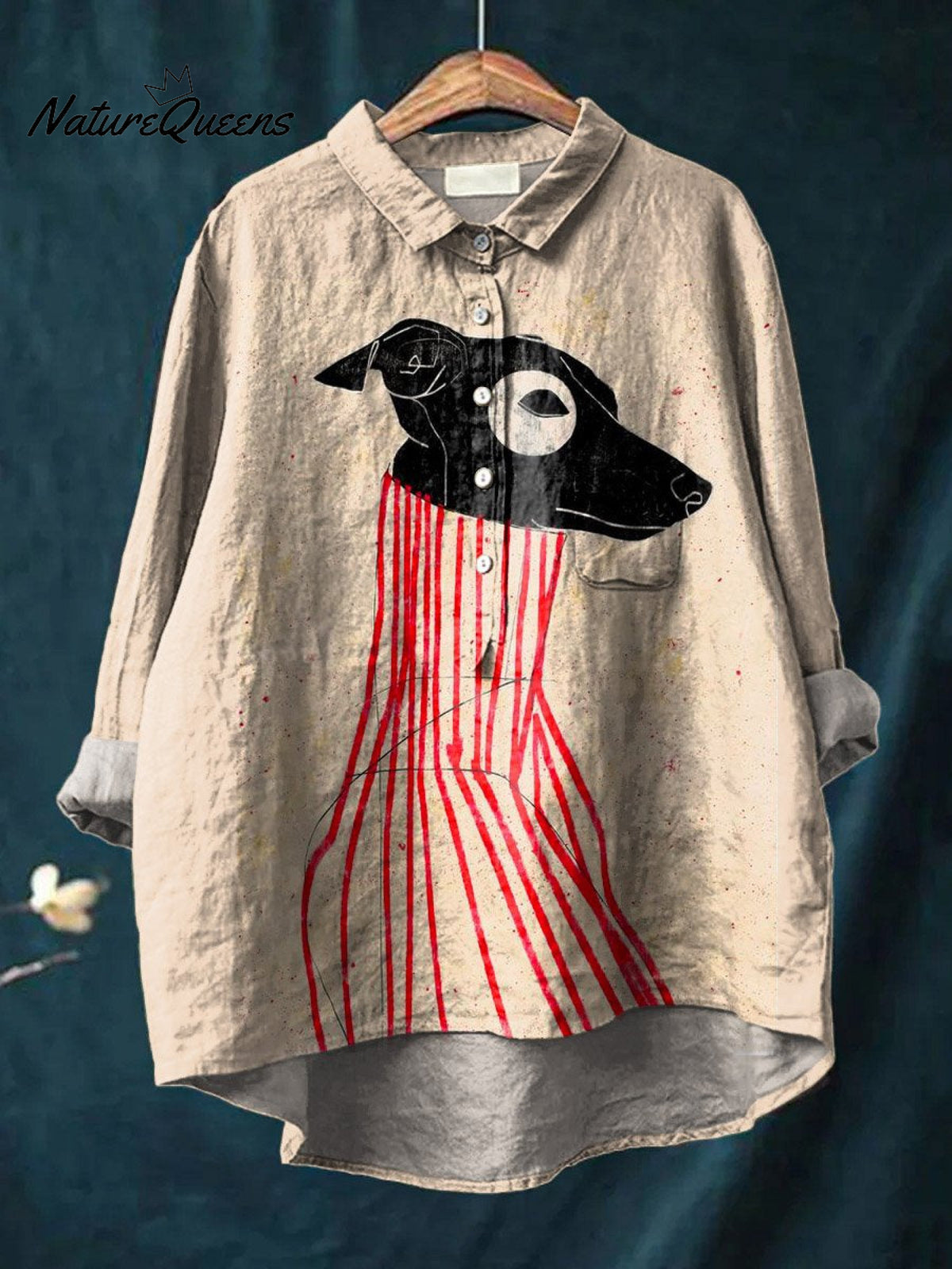 Vintage Funny Dog Art Print Casual Cotton And Linen Shirt