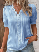 Women's Hollow Short Sleeve European and American Dress Shirt