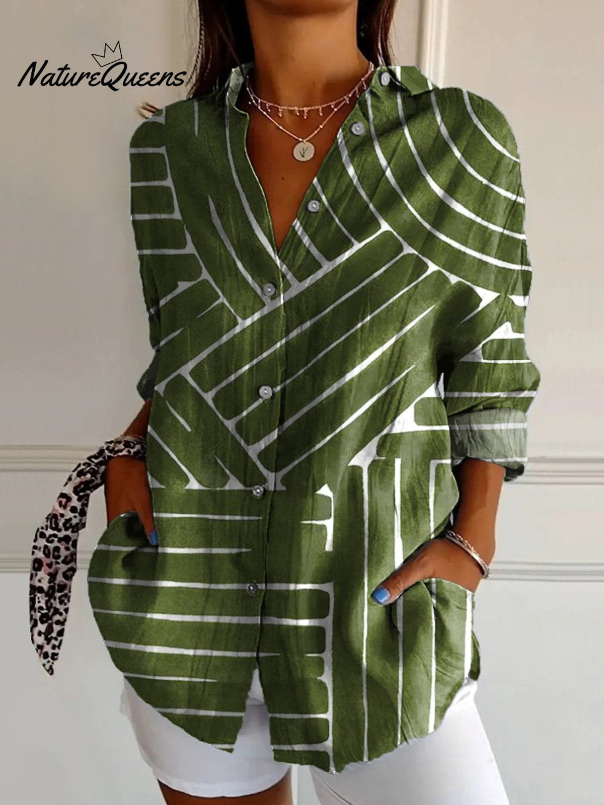 Simple Geometric Pattern Printed Women's Casual Cotton Shirt