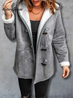 Long Sleeve Horn Button Women's Fleece Warm Jacket