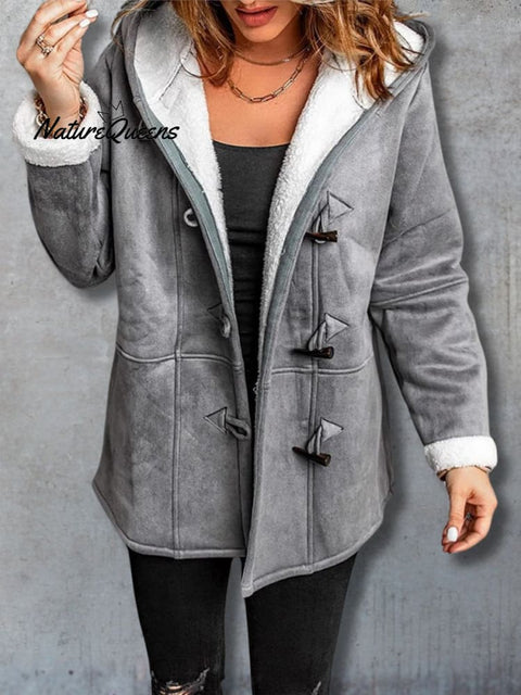 Long Sleeve Horn Button Women's Fleece Warm Jacket