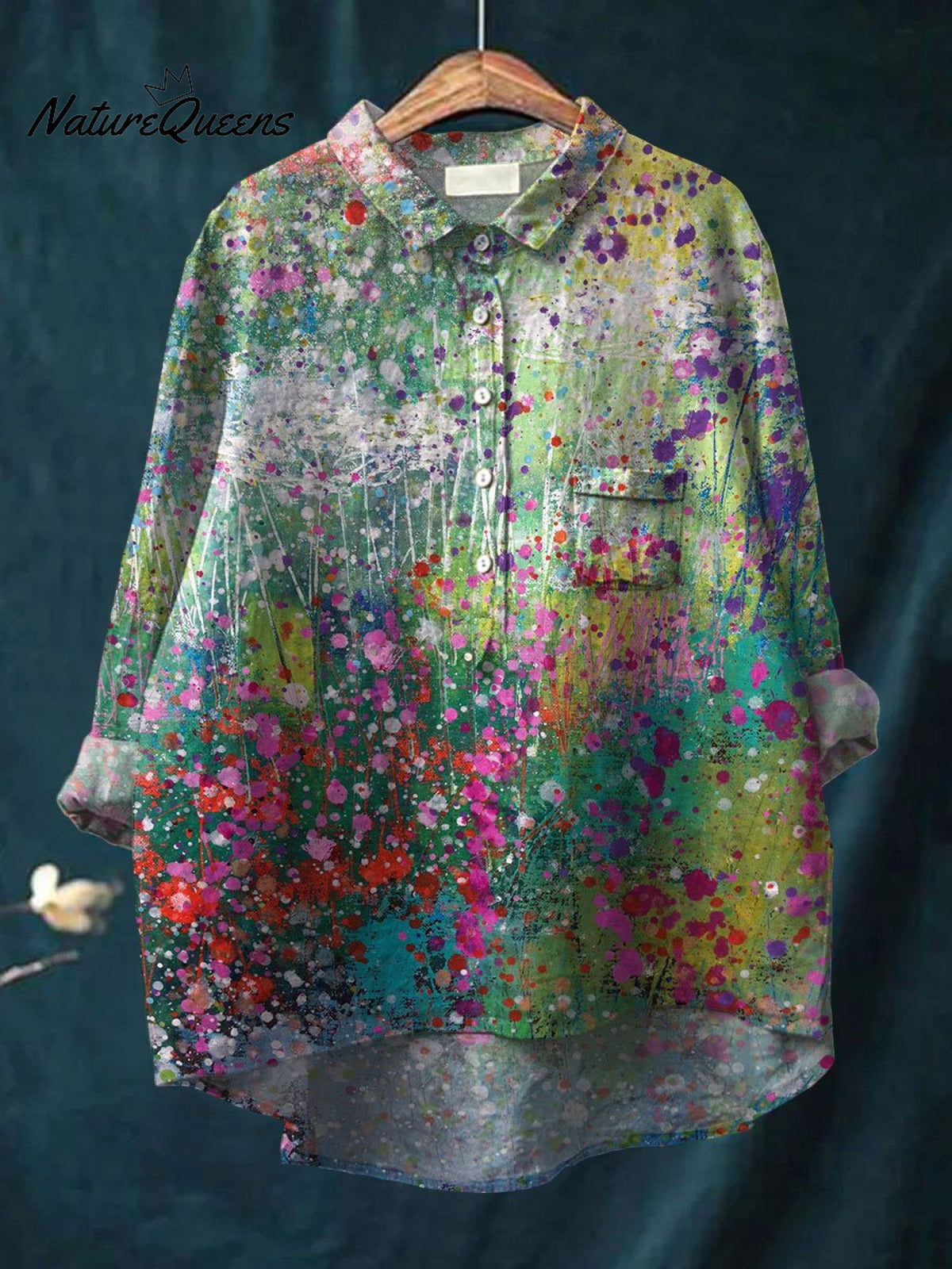 Women's Flower Abstrct Painting Art Print Casual Cotton And Linen Shirt