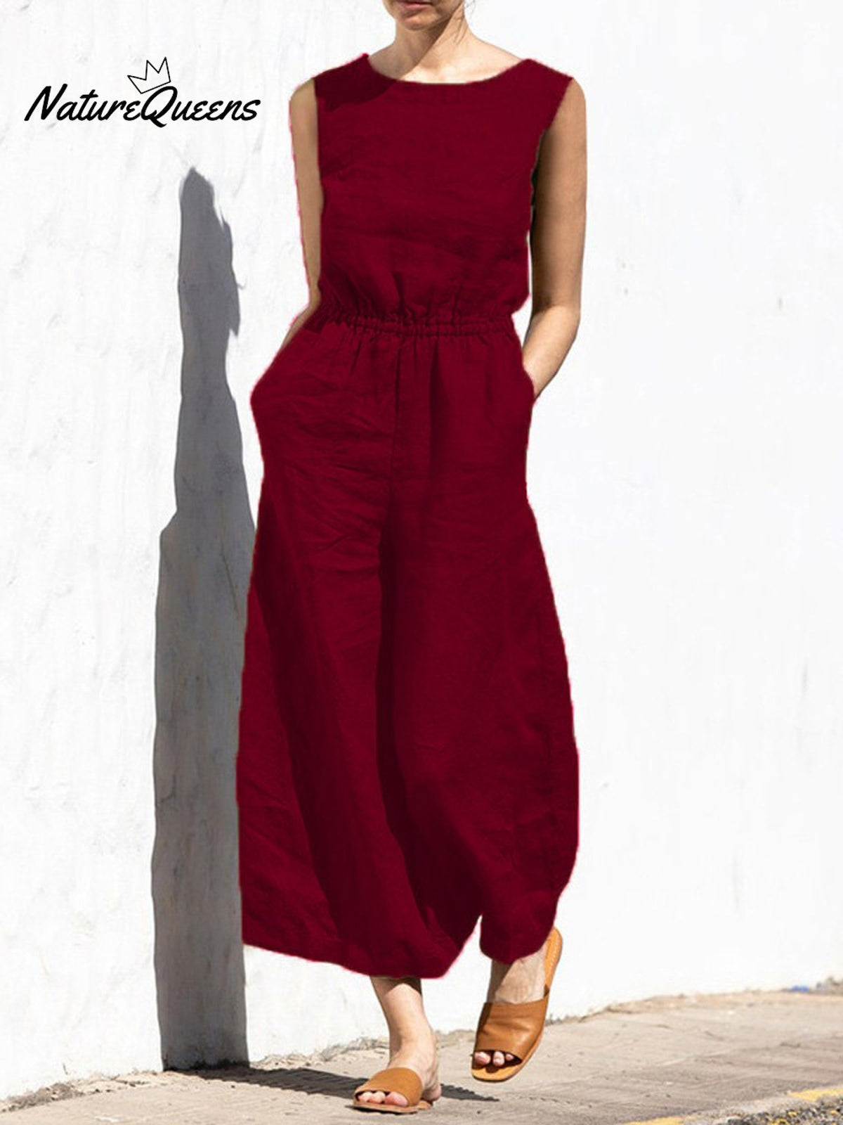 Women's Solid Color Loose Elegant Casual Sleeveless Jumpsuit