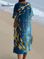 Night Sardine Fish Art Printed Women's Flowy Dress