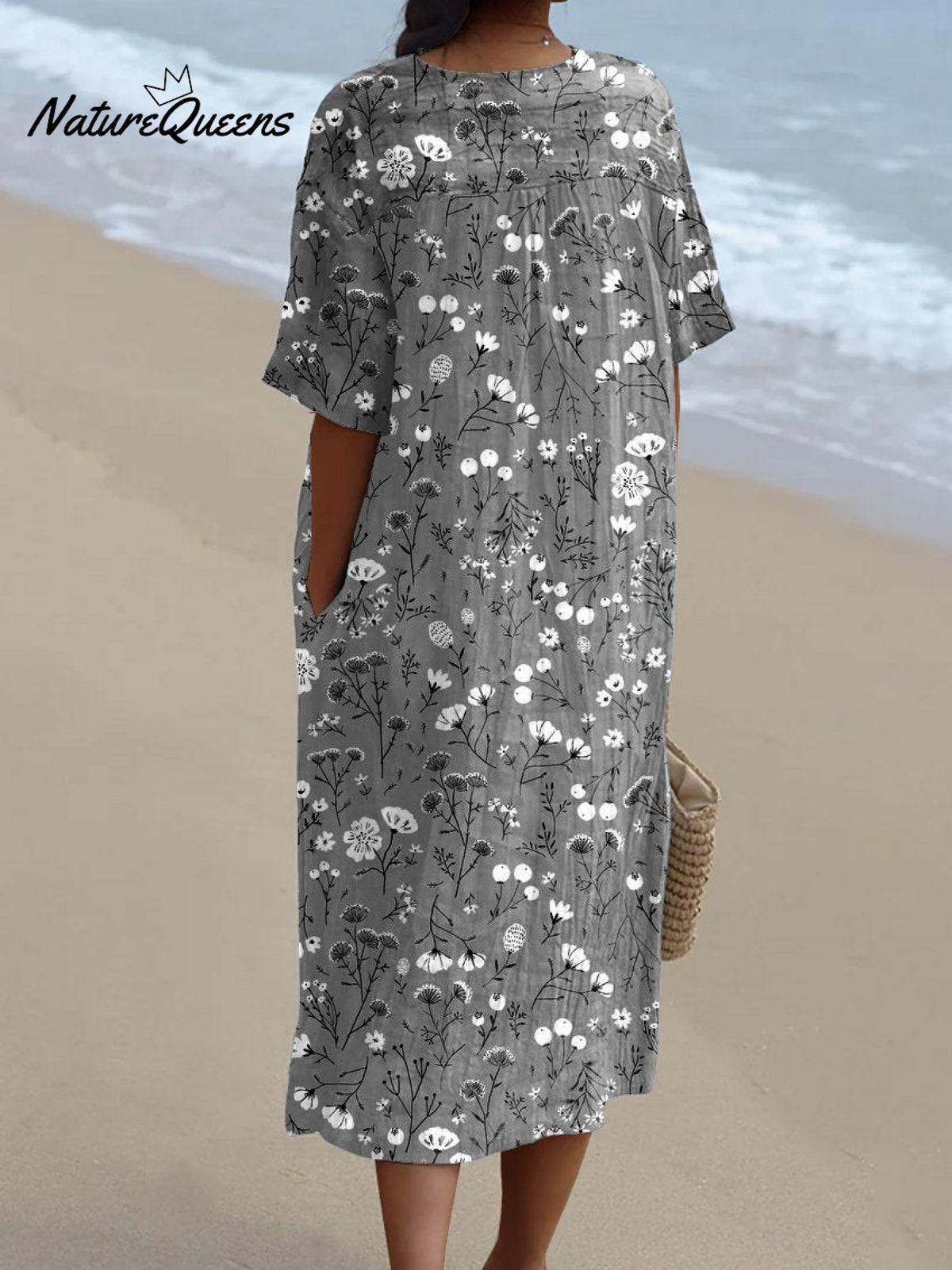 Women's Retro Flower Art PrintCasual Dress