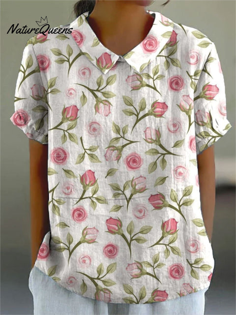 Women’s Floral Print Casual Cotton And Linen Shirt Multicolor / S
