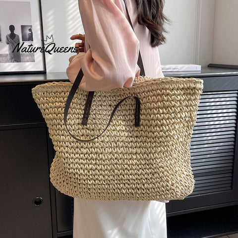 Beach Vacation Western Fashion Large Capacity Shoulder Tote Straw Bag