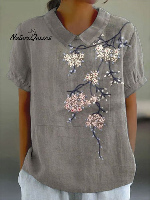 Women’s Floral Print Casual Cotton And Linen Shirt Multicolor / S