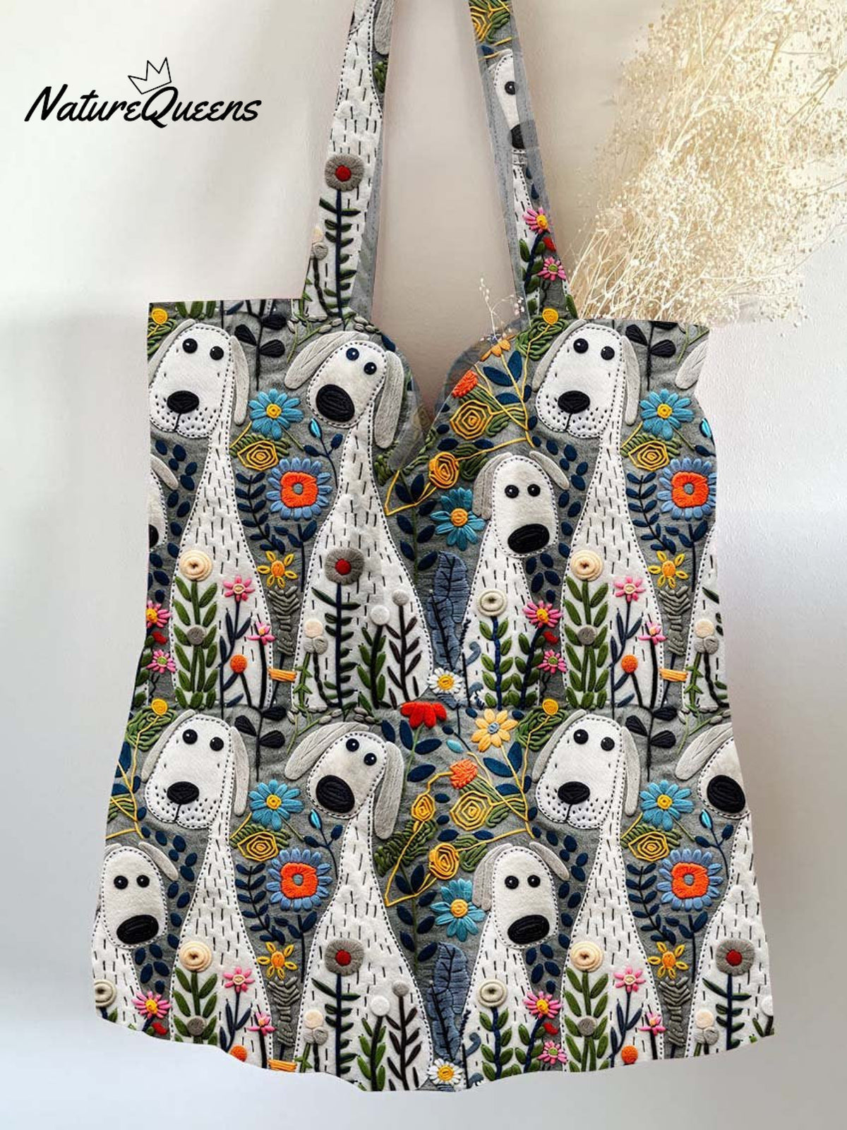 Dog Print Pattern Linen Tote Bag