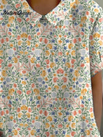 Women’s Retro Floral Art Print Casual Cotton And Linen Shirt
