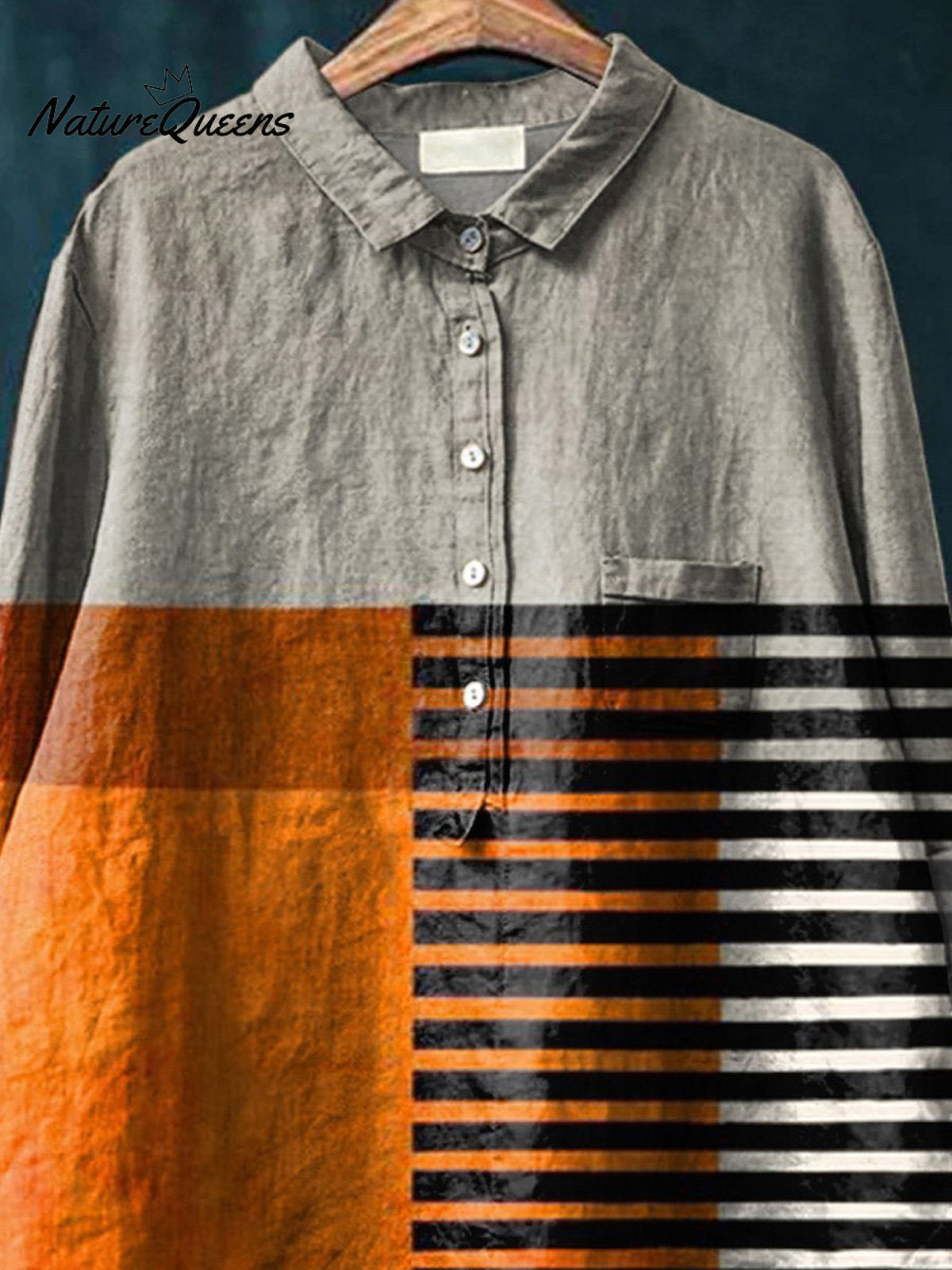 Artistry Color Block Art Printed Women's Casual Cotton And Linen Shirt