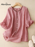 Loose Casual Embroidered Ruffle Sleeve Patchwork Shirt