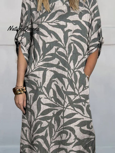 Women’s Art Print Comfortable Linen Pocket Dress