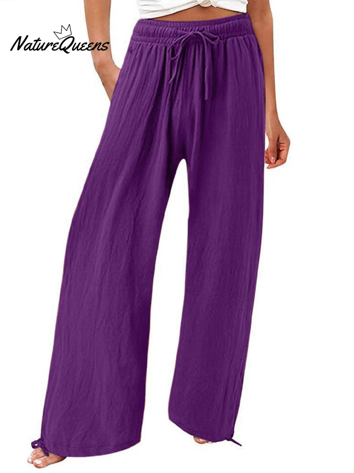 Women’s Cotton And Linen Wide Leg Casual Pants Purple / S