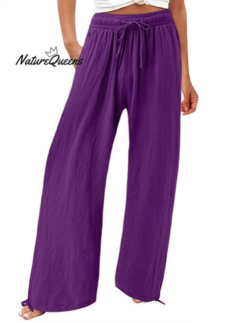 Women’s Cotton And Linen Wide Leg Casual Pants Purple / S