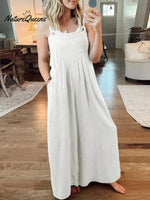 Women’s Solid Color Loose Elegant Casual Cotton Linen Suspender Jumpsuit White / S