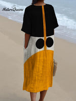 Two-tone Circular Color Block Decorative Pattern Flowy Dress