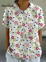 Women's Flower Art Print Casual Cotton And Linen Shirt