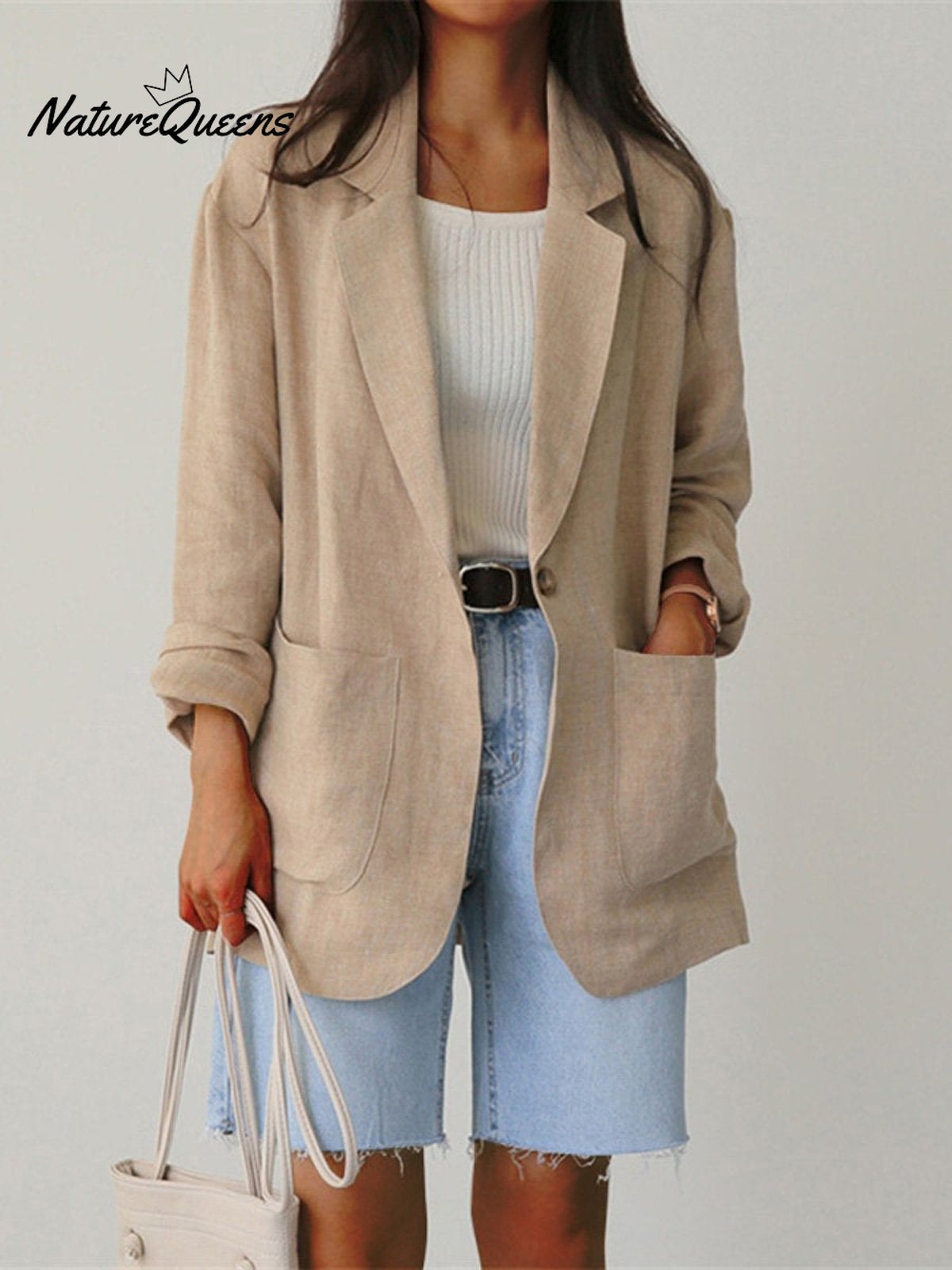 Women's Casual Long Sleeve Cotton And Linen Suit Jacket