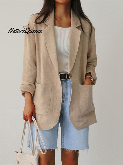 Women's Casual Long Sleeve Cotton And Linen Suit Jacket