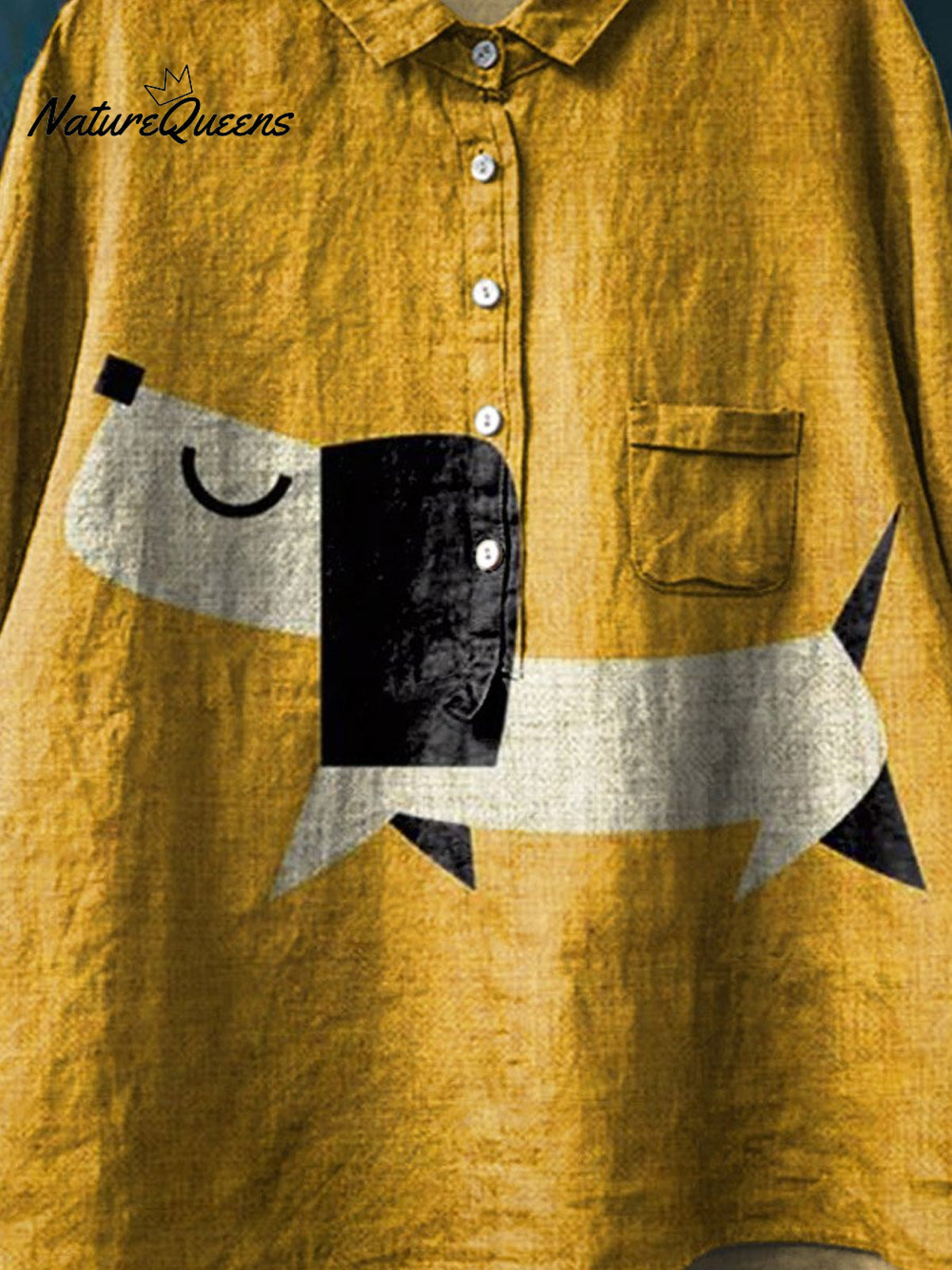 Vintage Lovely Dog Art Print Casual Cotton And Linen Shirt