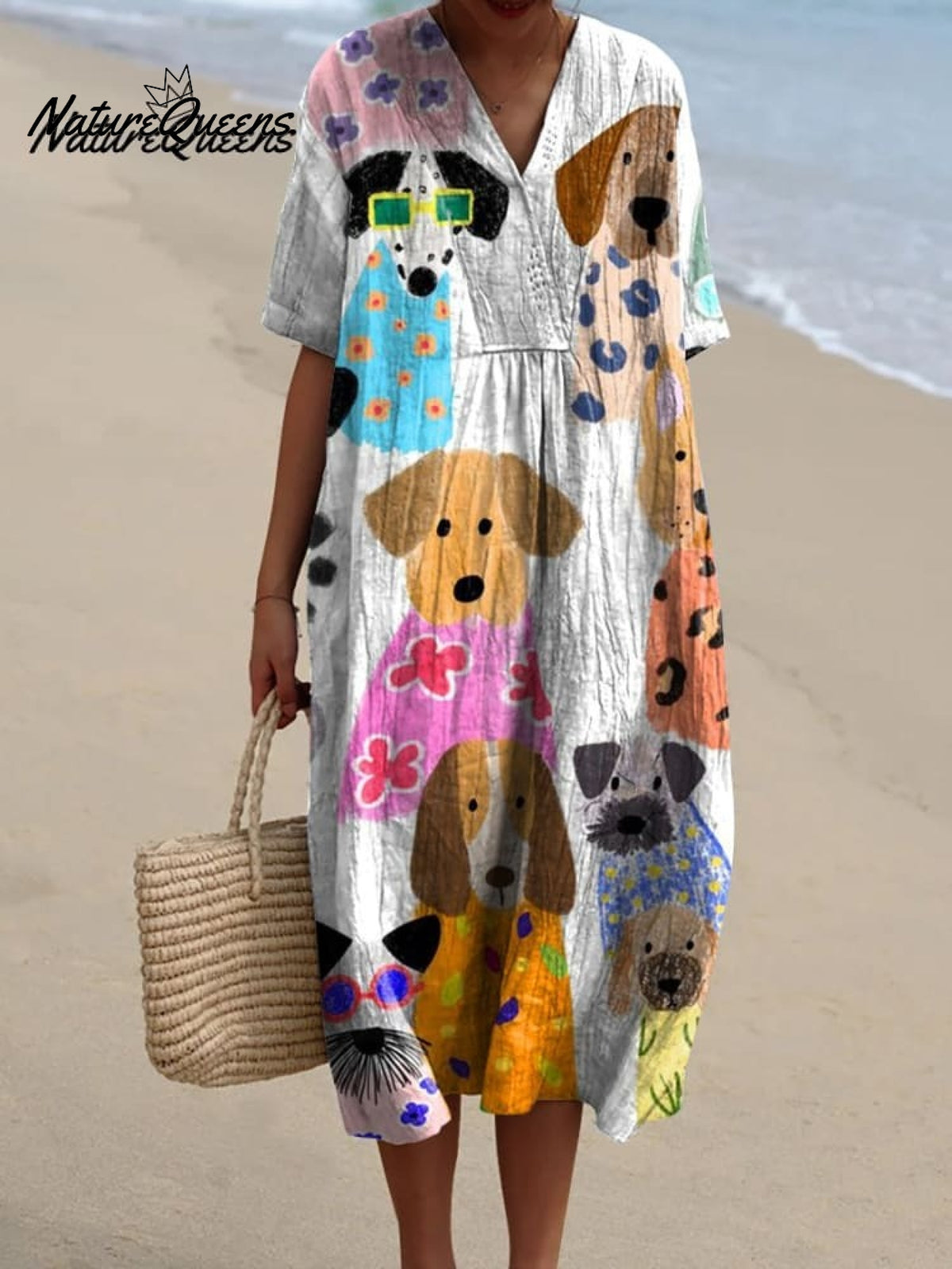 Women's Colorful Fun Cartoon Puppy Print Casual Cotton And Linen Shirt