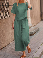 Women’s Solid Color Short Sleeve Suit Darkgreen / S