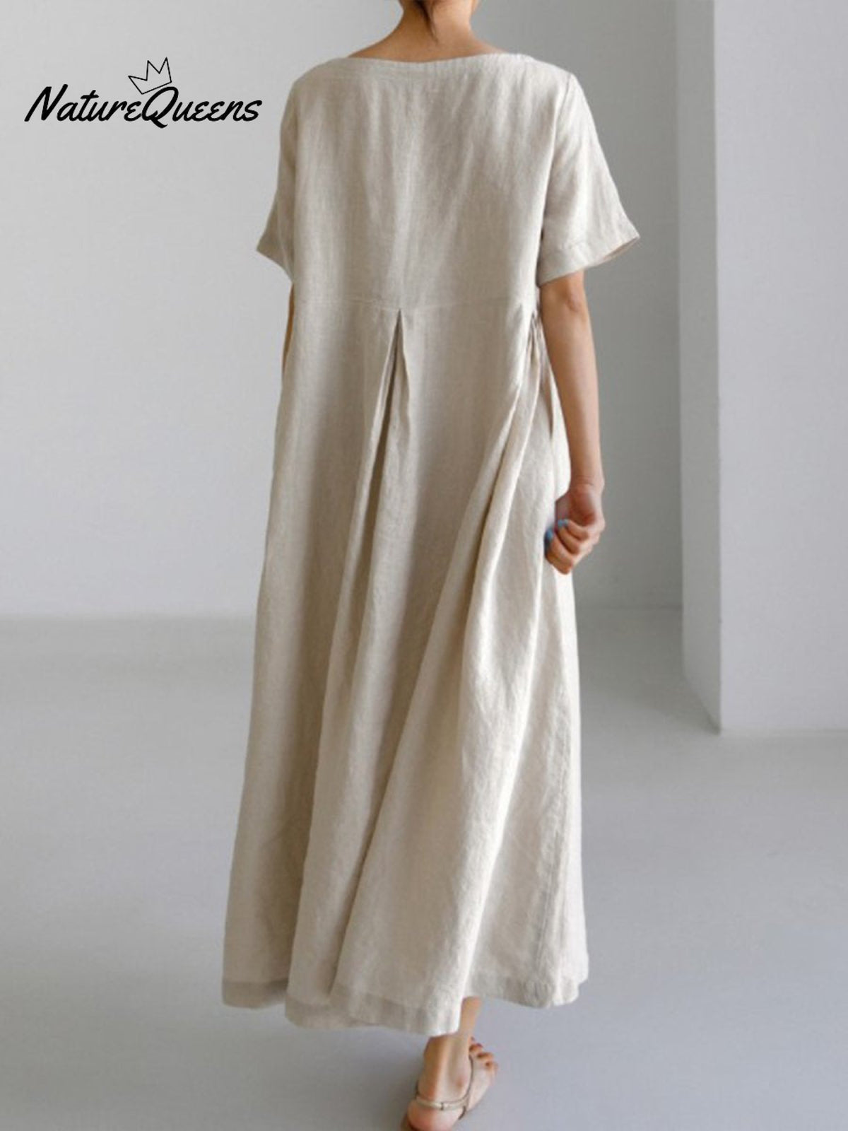Women’s Short Sleeves Loose Cotton And Linen Dress