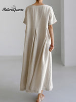 Women’s Short Sleeves Loose Cotton And Linen Dress
